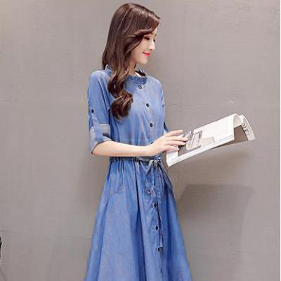 ĐẦM JEAN DENIM LIỀN FORM DÀI CỔ BÈO TRÒN - N04